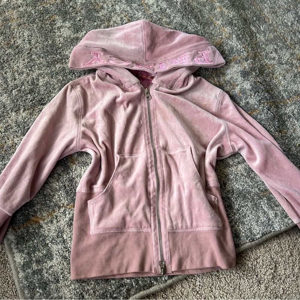 Dusty Pink Zip-Up Hoodie with Long Sleeves and Fuzzy Texture
